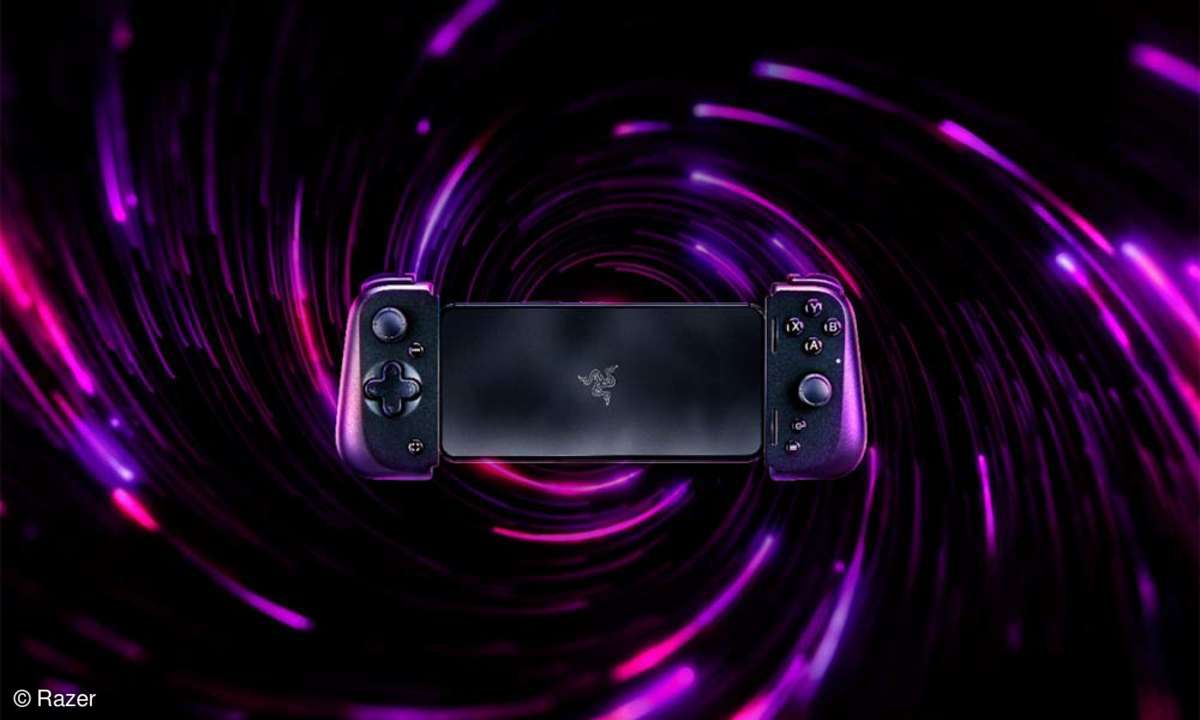 Produktbild des Razer Kishi V2 vor schwarz-violettem Hintergrund